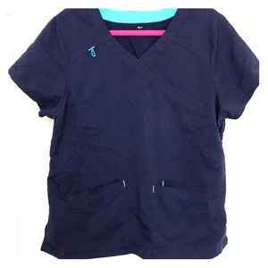 Navy Blue $ Turquoise Scrubstar Top Size Large